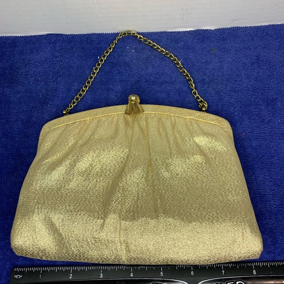 VINTAGE 50s Admiral Shiny GOLD Clutch Purse Evening Bag Chain Strap ELEGANT Old - Picture 4 of 9